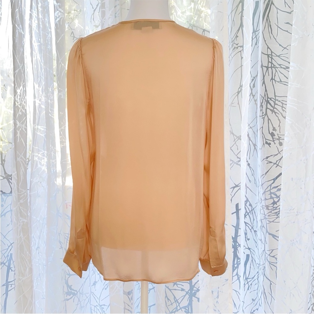 STELLA MCCARTNEY BEIGE PINK SILK RUFFLE BUTTON DOWN LONG SLEEVE BLOUSE - Picture 5 of 11